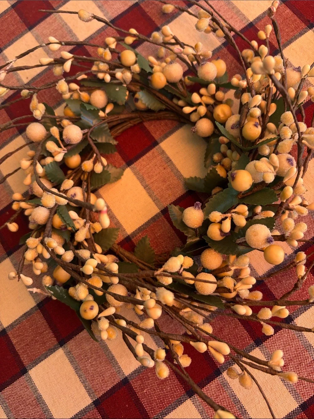 Natural Cream and Green Faux Berry Wreath Set -